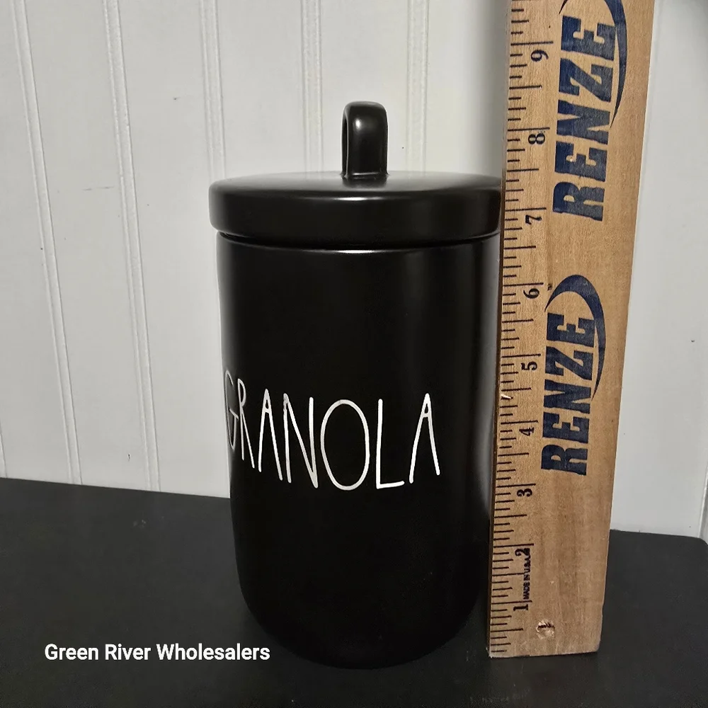 Rae Dunn Black Granola Stoneware‎ Ceramic Tall Canister